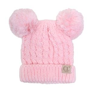 C.C Kids Thick Solid Color Double Pom Beanie